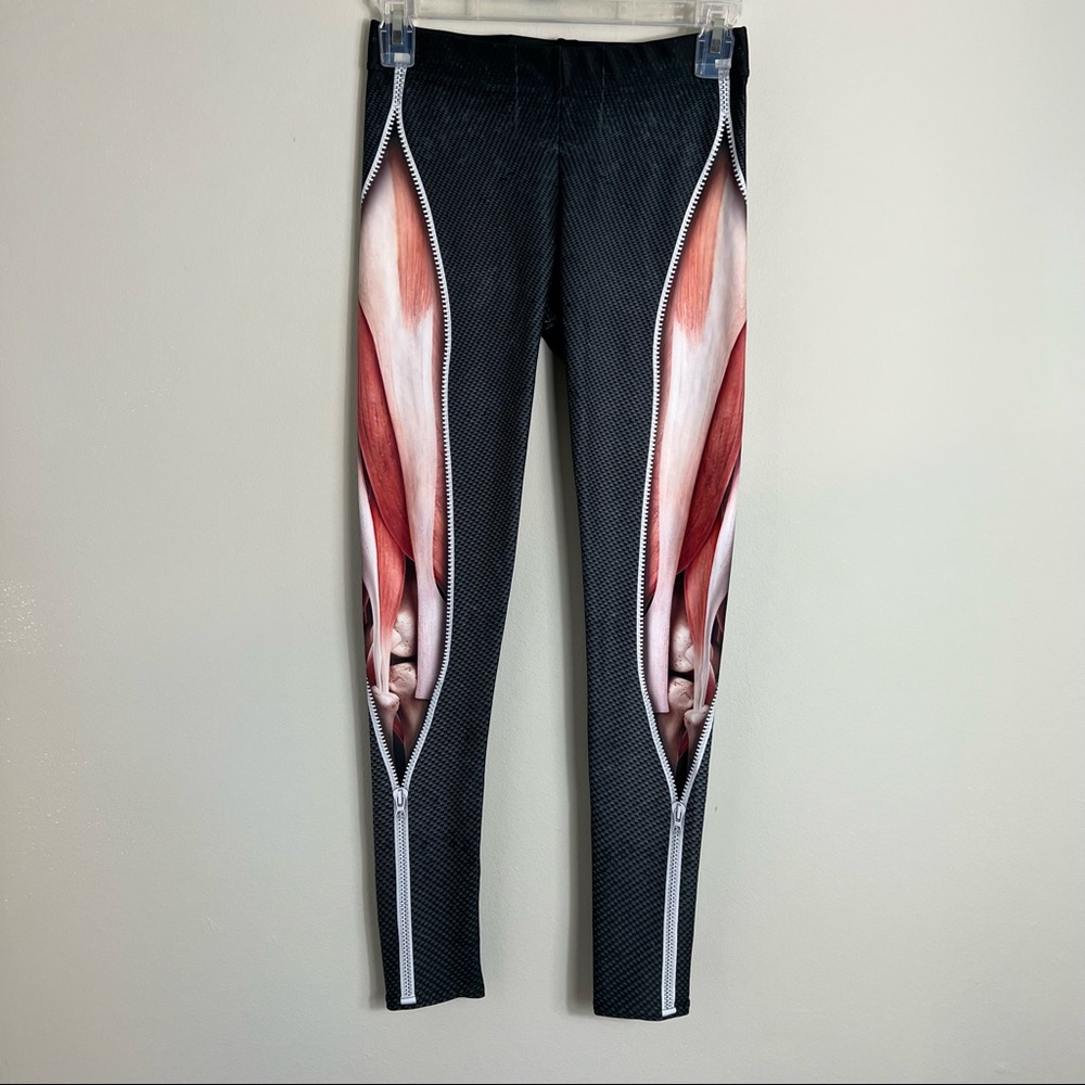 Gearbunch Gear Bunch Womens Leggings-Zipper Muscle Bone Print-XS